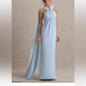 Elegant Light Blue One-Shoulder Evening Gown